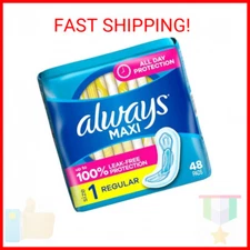 Always Maxi Daytime Pads Without Wings, Size 1, Regular, Unscented, 48 CT