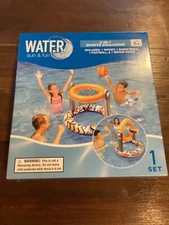 New! 2-in-1 sports challenge basketball hoop football net water pool inflatable