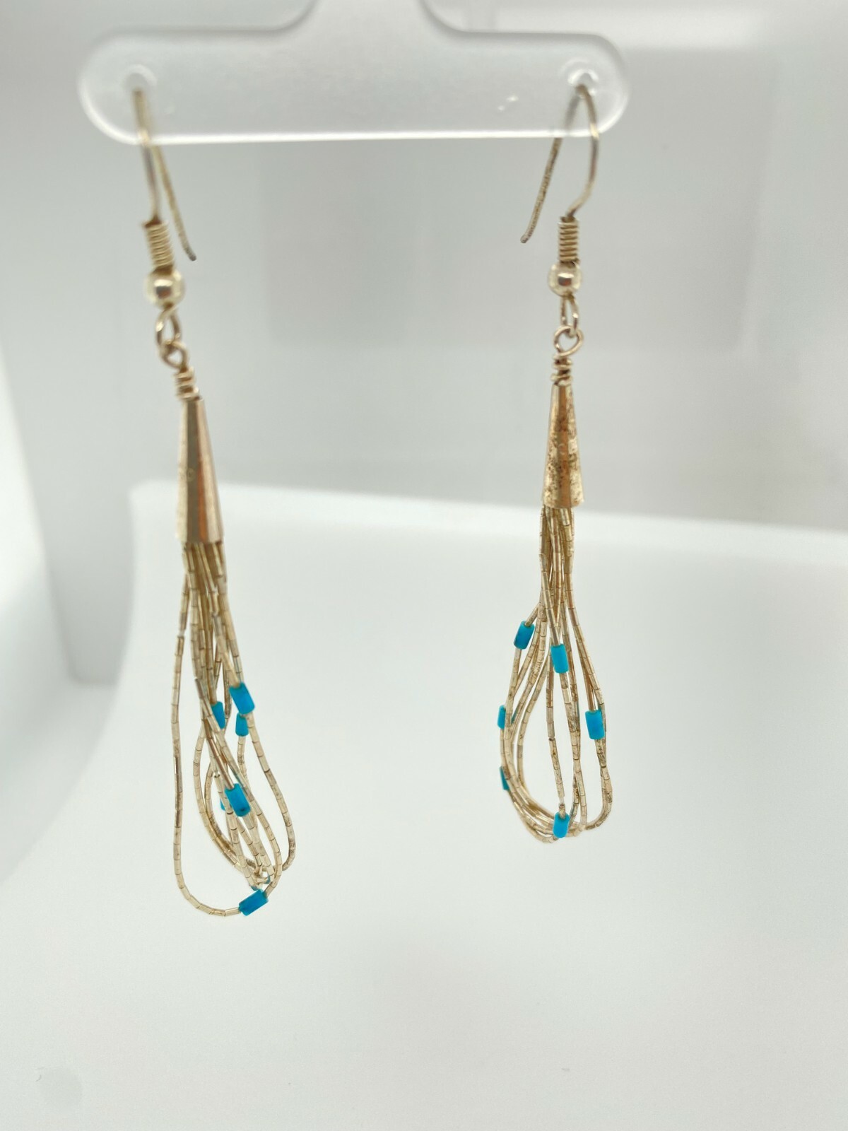 Liquid Silver Dangle Loops Tiny Turquoise Sterlin… - image 2