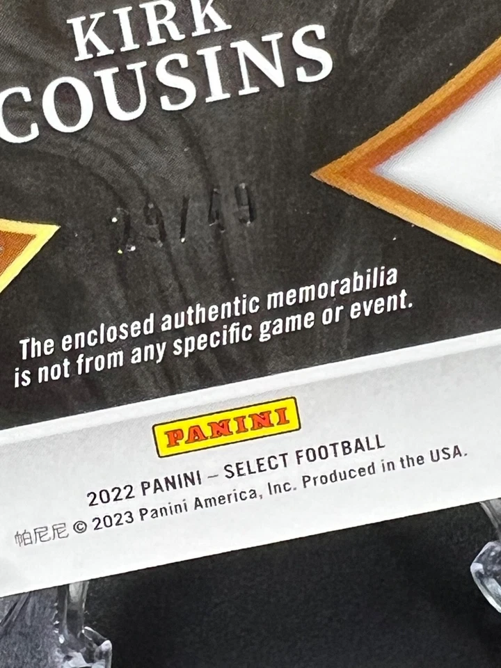 2022 Panini Select Kirk Cousins Select Swatches Prizm Copper #23 SP /49 - Image 3 of 3