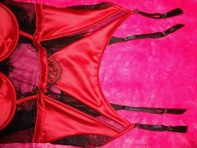 ANN SUMMERS UNDERWIRED RED/BLACK BASQUE SUSPENDER "ADALICIA" SIZE SMALL F-H NWT