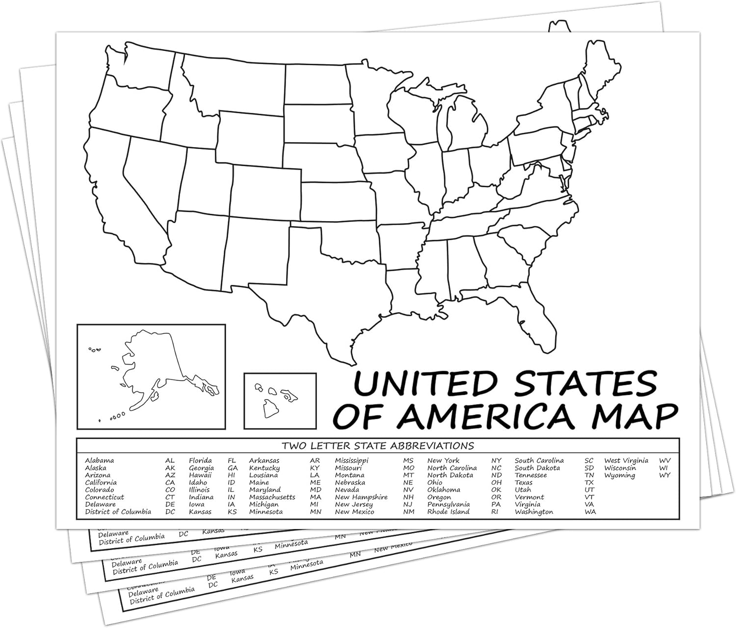 United States Map - USA Poster, US Educational Map - with 2 Letter State Abbrevi