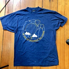 Vintage I'm High on Wisconsin Ballooning T Shirt Blue Large Screen Stars Best