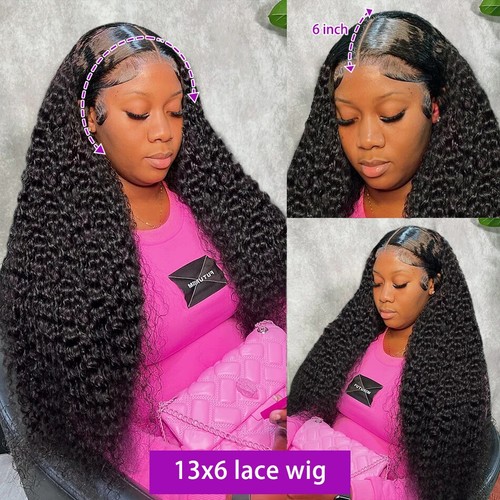 Deep Wave Lace Front Echthaarperücke Kleberlos Lockig Frontalperücke für Damen - Bild 2 von 12