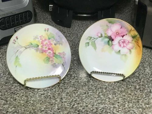 SET OF 2 VINTAGE BEAUTIFUL 6 3/8" HAND PAINTED NIPPON PLATES, MINT, MARKED