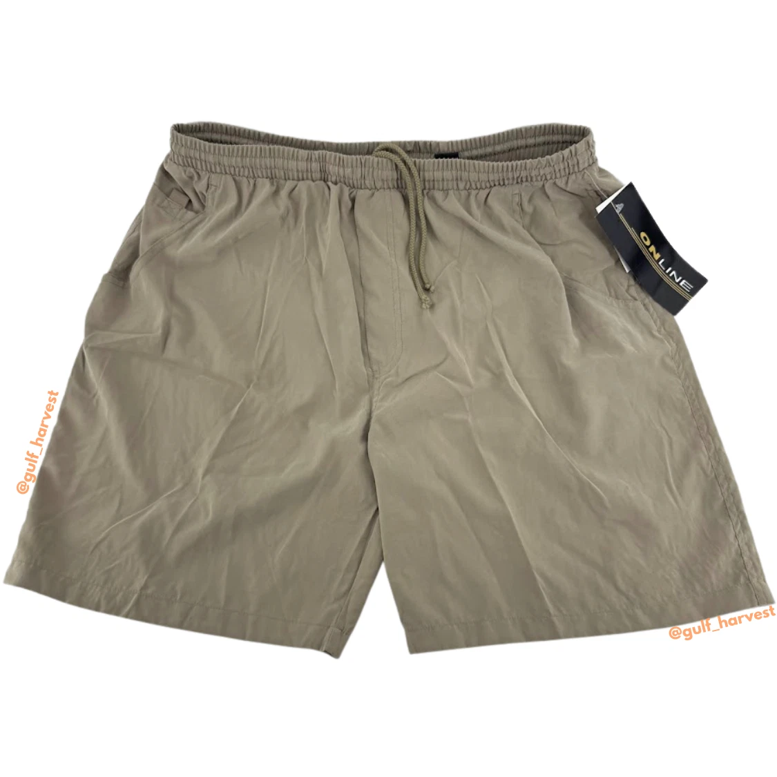 Vintage Online Men's Khaki Elastic Waist Lined 8" River Shorts, Size Large L