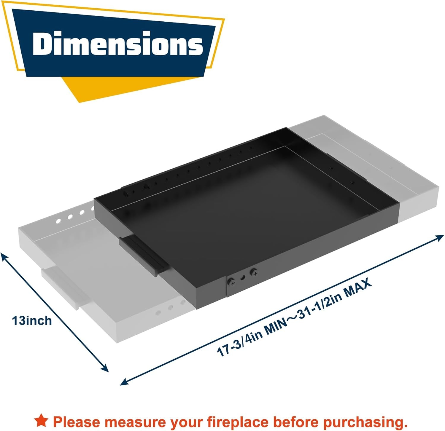 Rectangle Fireplace Tray Small Size,13" Front to Back Adjustable Ash Pan for... 