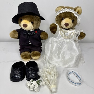Couple BRIDE & GROOM 10  Wedding Teddy BEARS Dress Tux Shoes Accessories & Doll