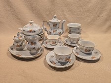 Vintage Porcelain Childs Tea Party Set 21pc Teapot Cups Saucers Plates Fall Leaf