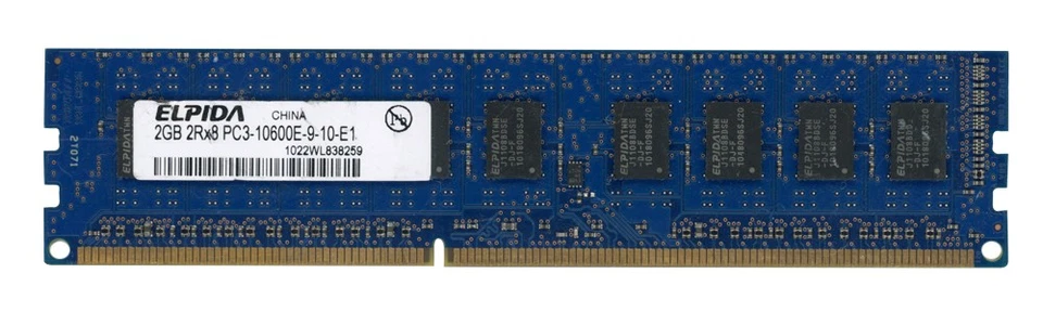 Serveur Mémoire Elpida 2Go DDR3 2Rx8 1333MHz PC3-10600E ECC UNBUFF - Photo 2/2
