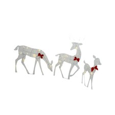 Reindeer Family Lighted Deer Figurines with Red Bow Glittering Outdoor Xmas