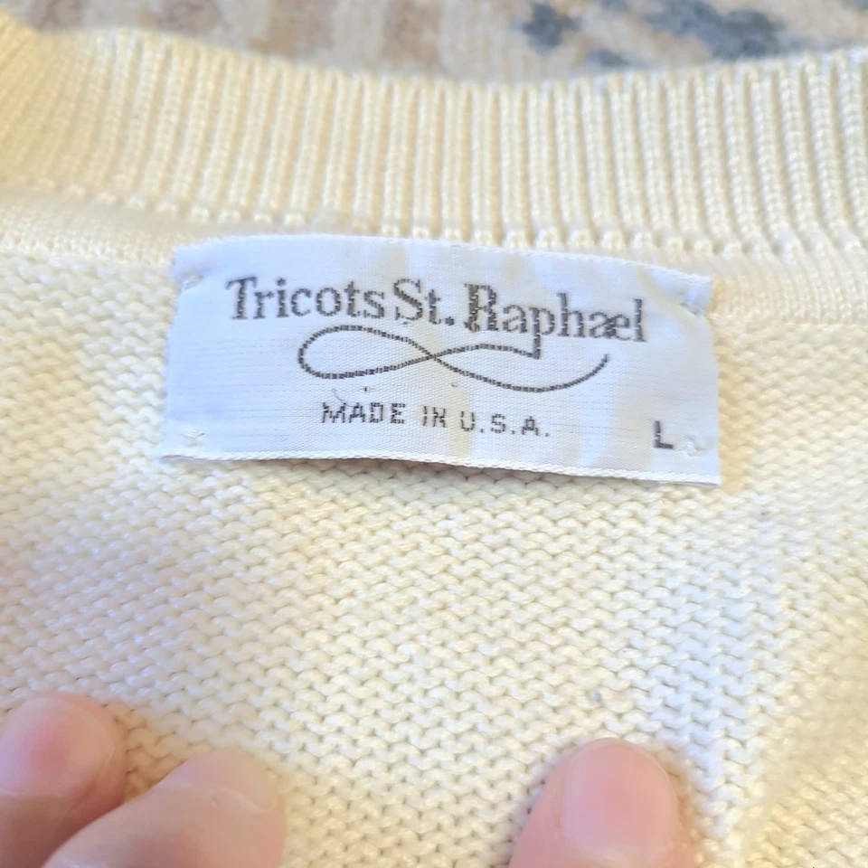 Suéter Tricots St. Raphael Hecho en EE. UU. Tejido Argyle Hombres Talla L Algodón Lino Foto 3 de 4