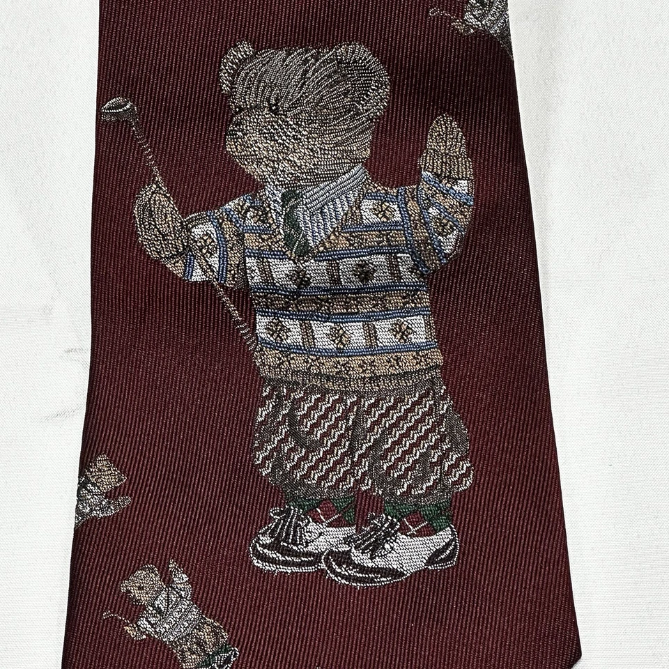 Corbata POLO Ralph Lauren Mark Shale Bear para hombre años 90 DE COLECCIÓN RARA seda a cuadros EE. UU. Foto 2 de 4