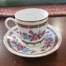Demitasse Mini Teacup  Saucer Set - Fine Bone China - VTG Floral GOLD Trim