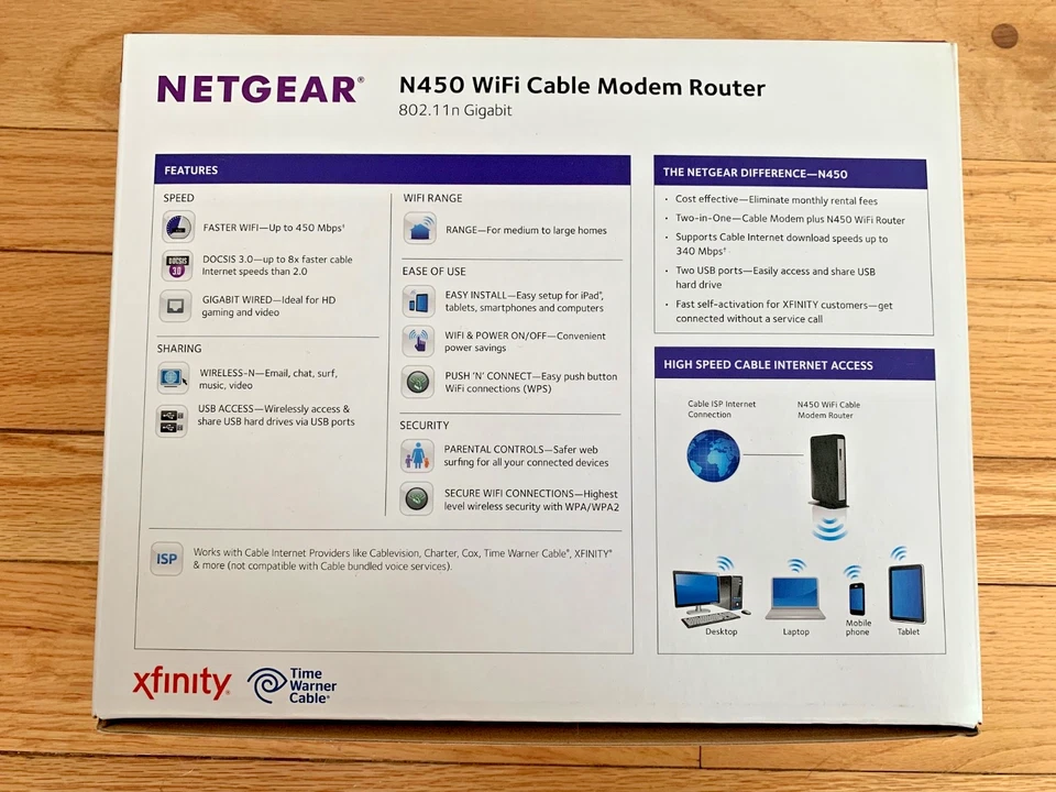 Netgear N450 Wi-Fi Cable Modem Router - to 340 mbps, 802.11 n - Complete, Manual - Image 2 of 4