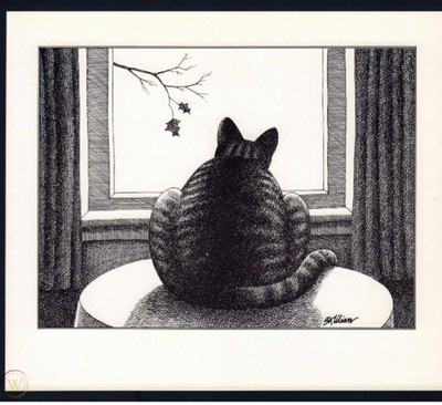 B Kliban Cats Leaf Peeping Window Cat Vintage Funny Collectible Cat Art Print