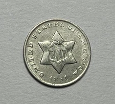 1851-O Three Cent Silver - Nice Better Date Trime; V012