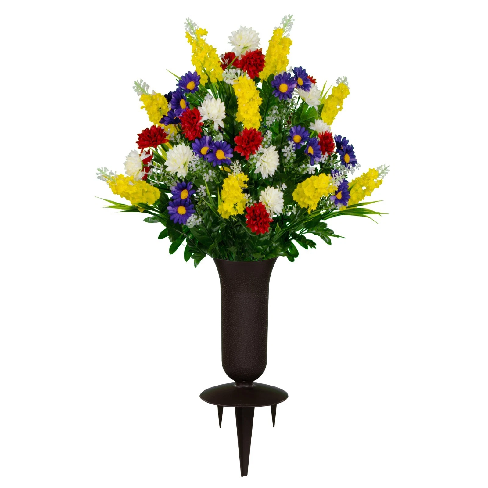 Artificial Cemetery Flowers - Yellow Red Wildflowers with Cemetery Vase Included