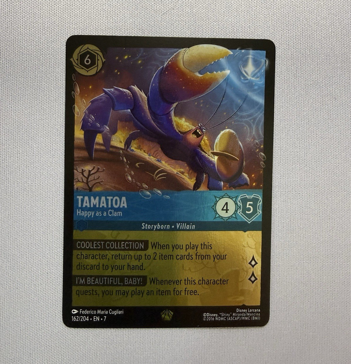 Disney Lorcana Tamatoa Happy as a Clam Legendary Cold Foil 162/204