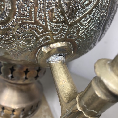 Unique Vintage Middle Eastern Hand Engraved Gilt Brass Samovar 18” W Bowl READ D - Bild 4 von 16
