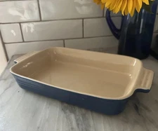 LE CREUSET Medium Rectangular Casserole Dish Stoneware Blue Approx 10" X 7"