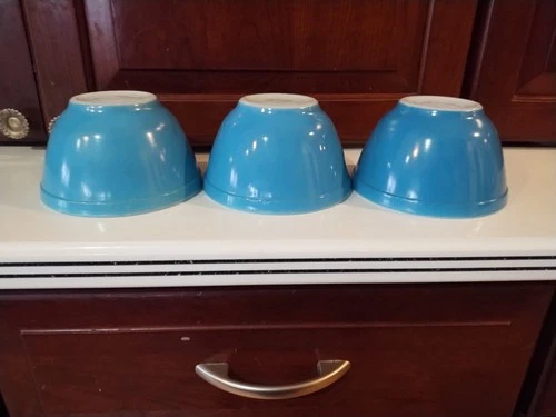 Vintage Pyrex 401 Blue Nesting Mixing Bowl Ovenware 1.5 Pints Lot Of 3