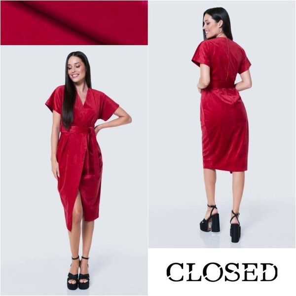 Women Closed Dress Burgundy Velvet 38 / M / 46