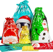 30PCS Christmas Drawstring Gift Bags, 4 Styles Christmas Wrapping Gift Bags Larg