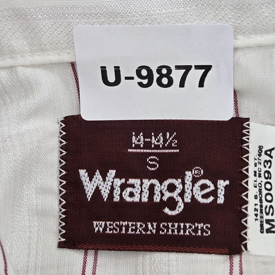 VINTAGE Wrangler Men Button Up Shirt SMALL White Striped Western Pearl Snap - Image 2 of 4