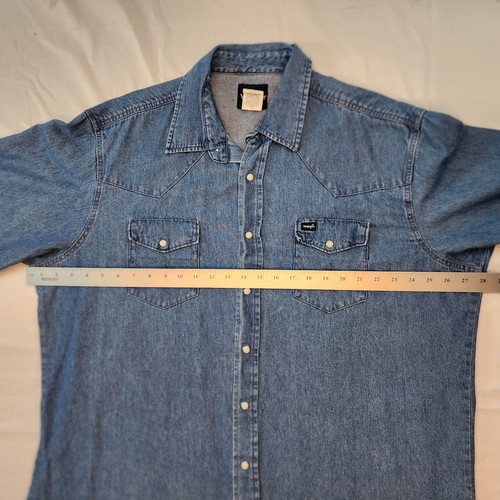 Vintage Wrangler Denim Pearl Snap Shirt Western Cowboy Jean Shirt Sz XXL Spot - Picture 7 of 10