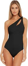 Becca Black Virtue Color Code Asymmetrical One Piece Swimsuit Medium yse2923