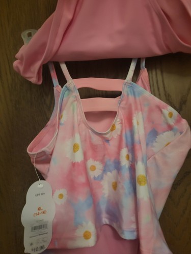 Wonder Nation Girls 2 Piece Swimsuit Tankini Unicorn Size XL 14/16 Pink UPF 50+ - Picture 3 of 6