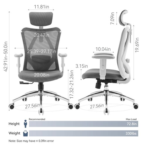 Sihoo Ergonomic High Back Office Chair Black Mesh for Big and Tall Computer Desk - Picture 30 of 57