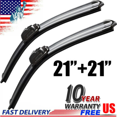 Pair Windshield Wiper Blades J-hook Quality 21'' & 21'' Inch Bracketless Frameless