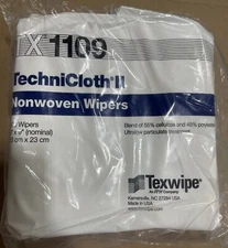 Texwipe TX1109 Cleanroom Wipers, 9"x9", Cellulose/Polyester, 300/Bag TechniCloth