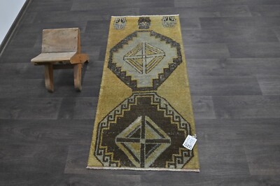 Oushak Turkish Doormat Rug 2x4 YELLOW Anatolian Handmade Vintage Small Kilim Rug