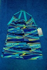 Blue Teal Yellow TEK GEAR YOGA TOP Tank WORKOUT Shirt  Shelf BRA  XLARGE  NWT
