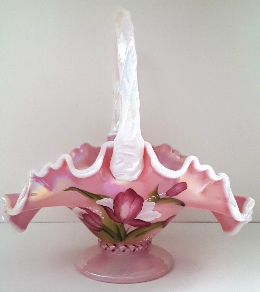 Fenton 95th Anniversary Pink Iridescent Opalescent Ruffled Bowl  9 1/4" x 8 1/2" - Image 2 of 4