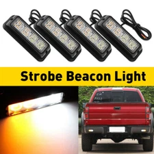 Car Truck LED Strobe Light Bar Flashing Warning Hazard Beacon Amber & White 4PCS
