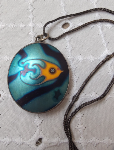 Vintage Lundberg Studios Art Glass Sterling Silver Pendant On 925 Chain ST21 - Picture 3 of 7