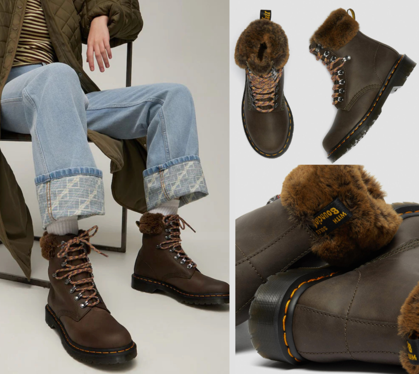 DR. MARTENS 1460 SERENA COLLAR GOODYEAR WELTED HIKING BOOTS FAUX FUR BNWT image 5