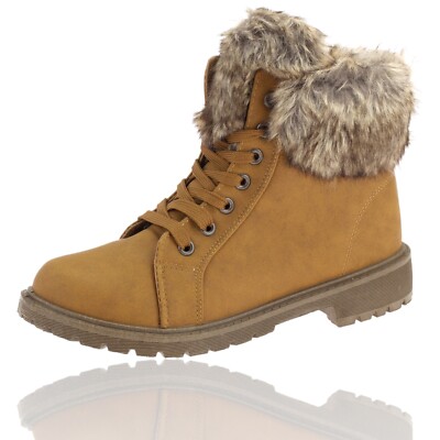 Damen Stiefeletten Winterboots Stiefel Winterschuhe Warm Gefüttert Camel 36-41