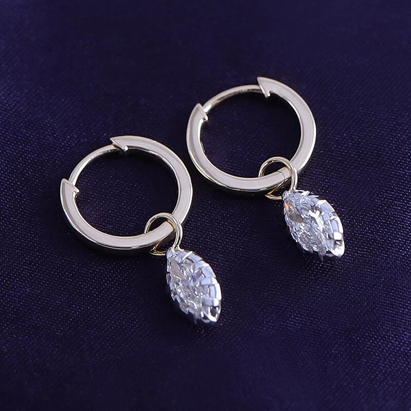 1.00 Ct Marquise Cut Lab Grown Diamond Drop Dangle Earrings 14K Solid Gold - Image 4 of 4