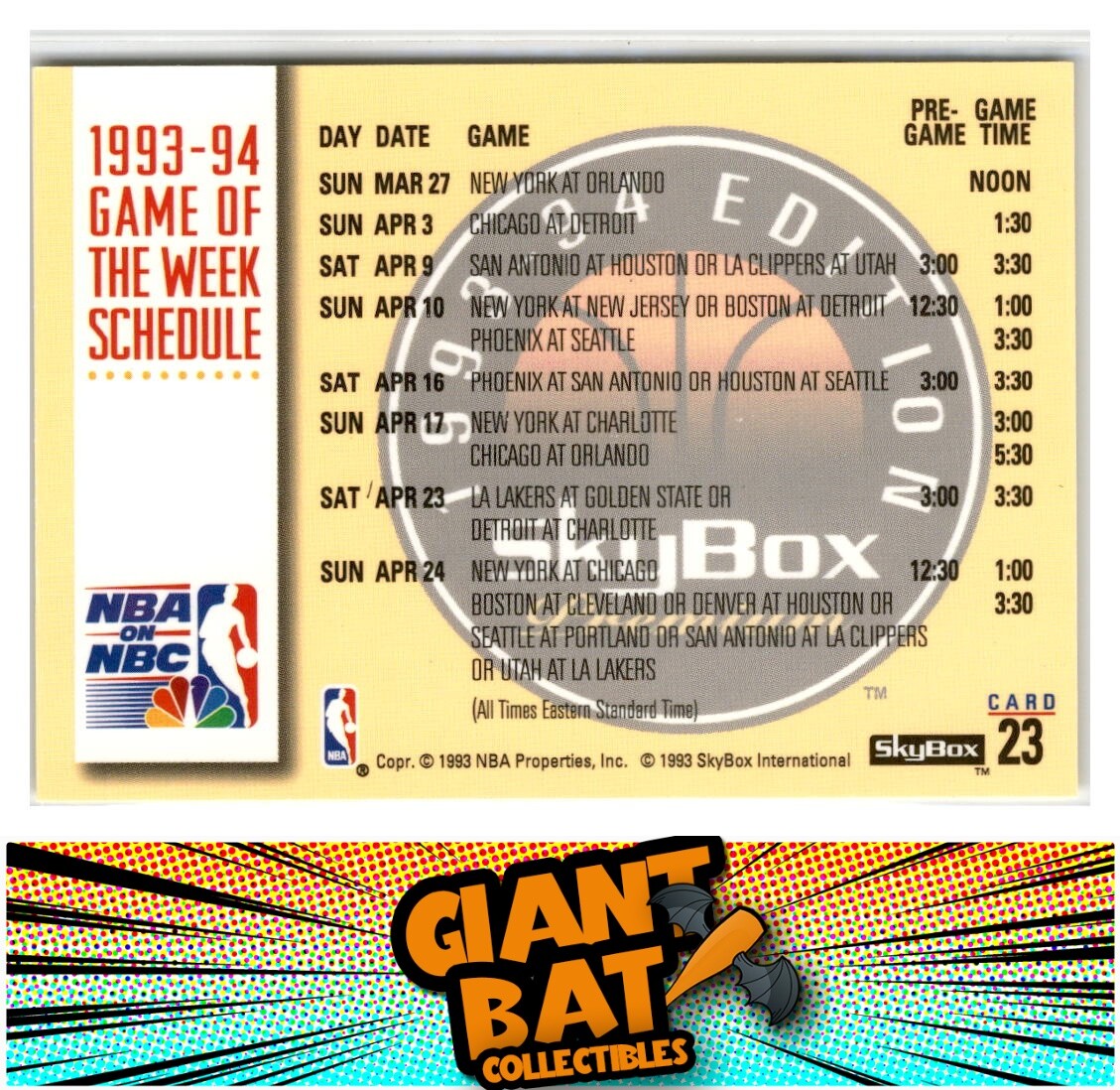 1993 SkyBox #23 Game of the week schedule | eBay