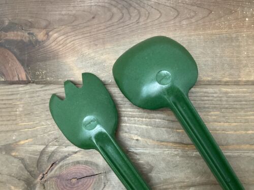 Servizio insalata vintage Flintwood manico lungo verde scuro melamina USA ottimo - Foto 8 di 18