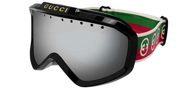 Gucci GG1210S 001 Ski Goggles Mask Black Green Red Silver Mirror