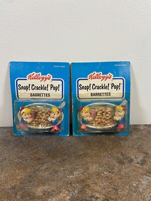 (2) 1984 Kellogg s Snap Crackle Pop Rice Krispies Barrettes Vintage In Package
