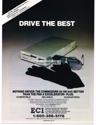 1987 FSD-2 Excelerator+ Plus Floppy Disc Drive Commodore 64 Vintage Print Ad 