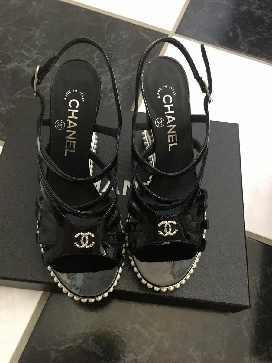 black chanel wedge shoes