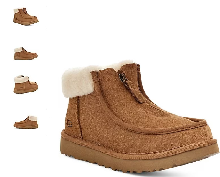 Bota UGG Funkarra Castaño Gamuza Piel Cuello Cremallera Para Mujer Tallas EE. UU. 5-12/¡NUEVA!1